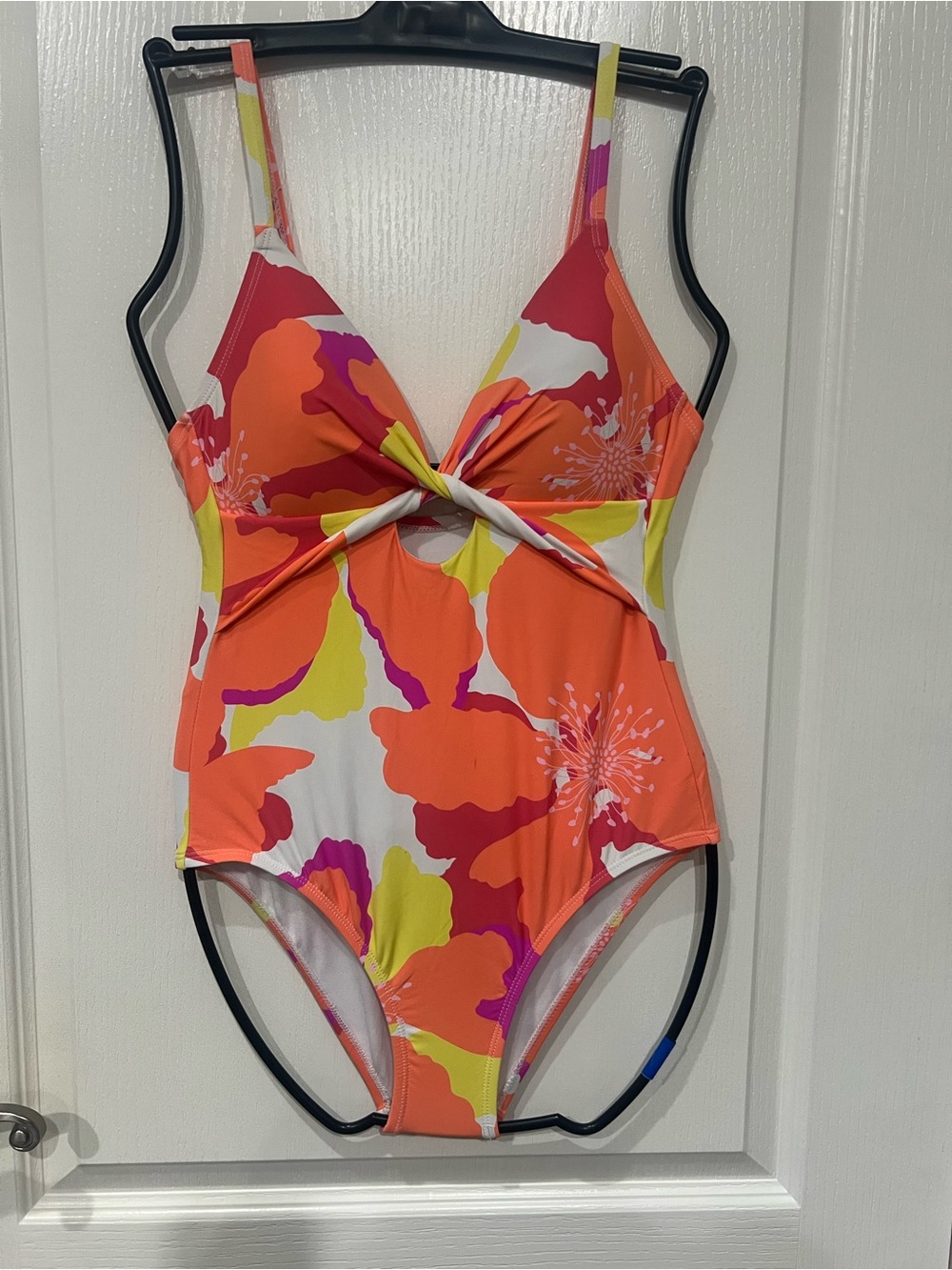 Twist-Front Floral One-Piece Swimsuit - Orange/Yellow